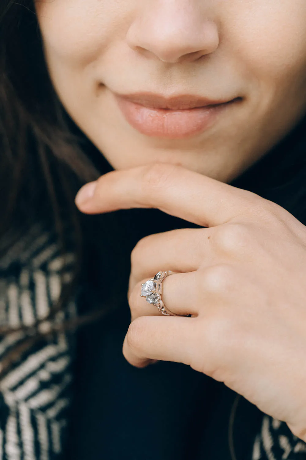 1.1 ct lab grown diamond white gold engagement ring, oval cut nature inspired gold ring / Vineyard