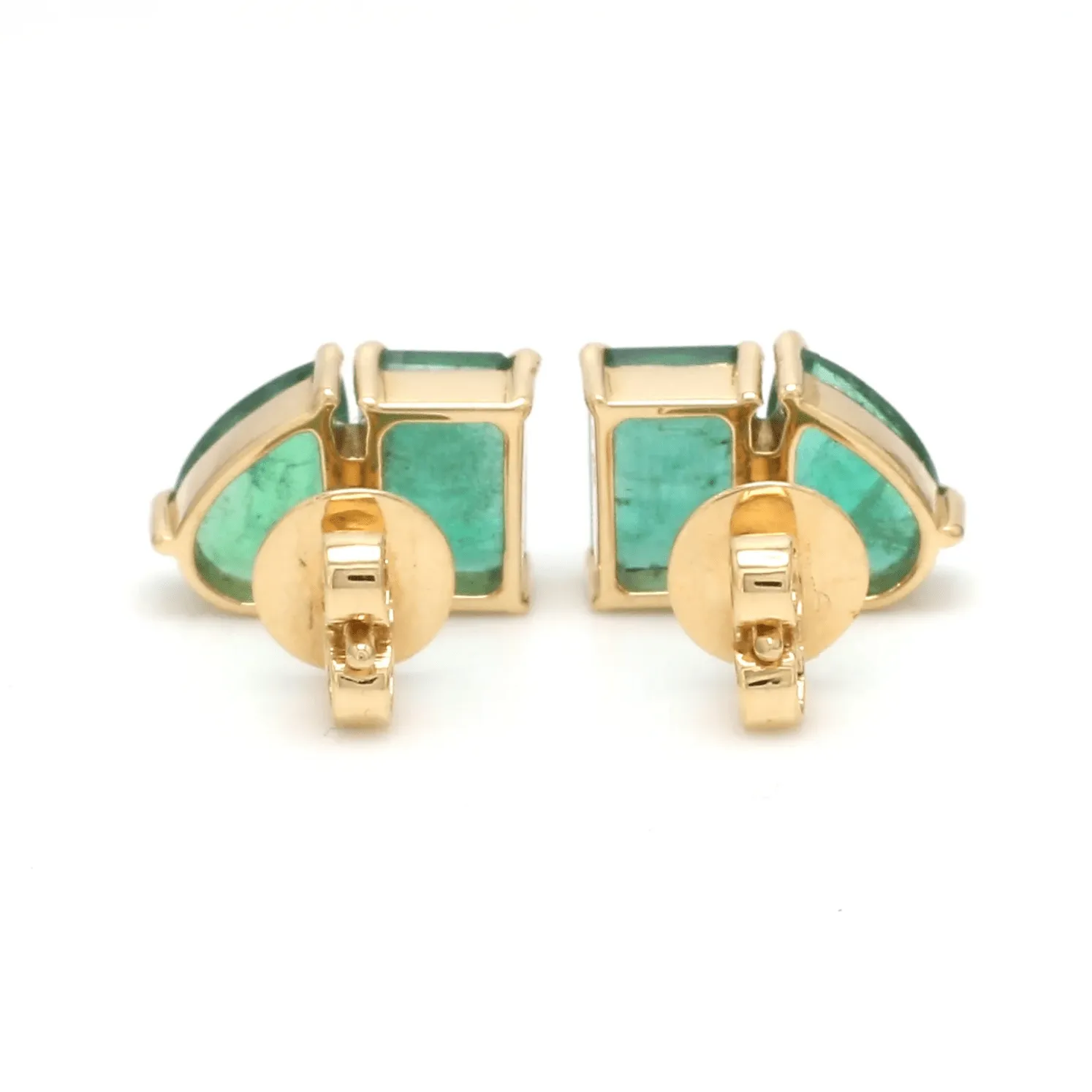 14K & 18K Gold Emerald, Emerald & Pear Shape Double Stone Stud Earrings