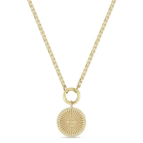 14k Diamond Evil Eye Medium Sunbeam Medallion Box Chain Necklace