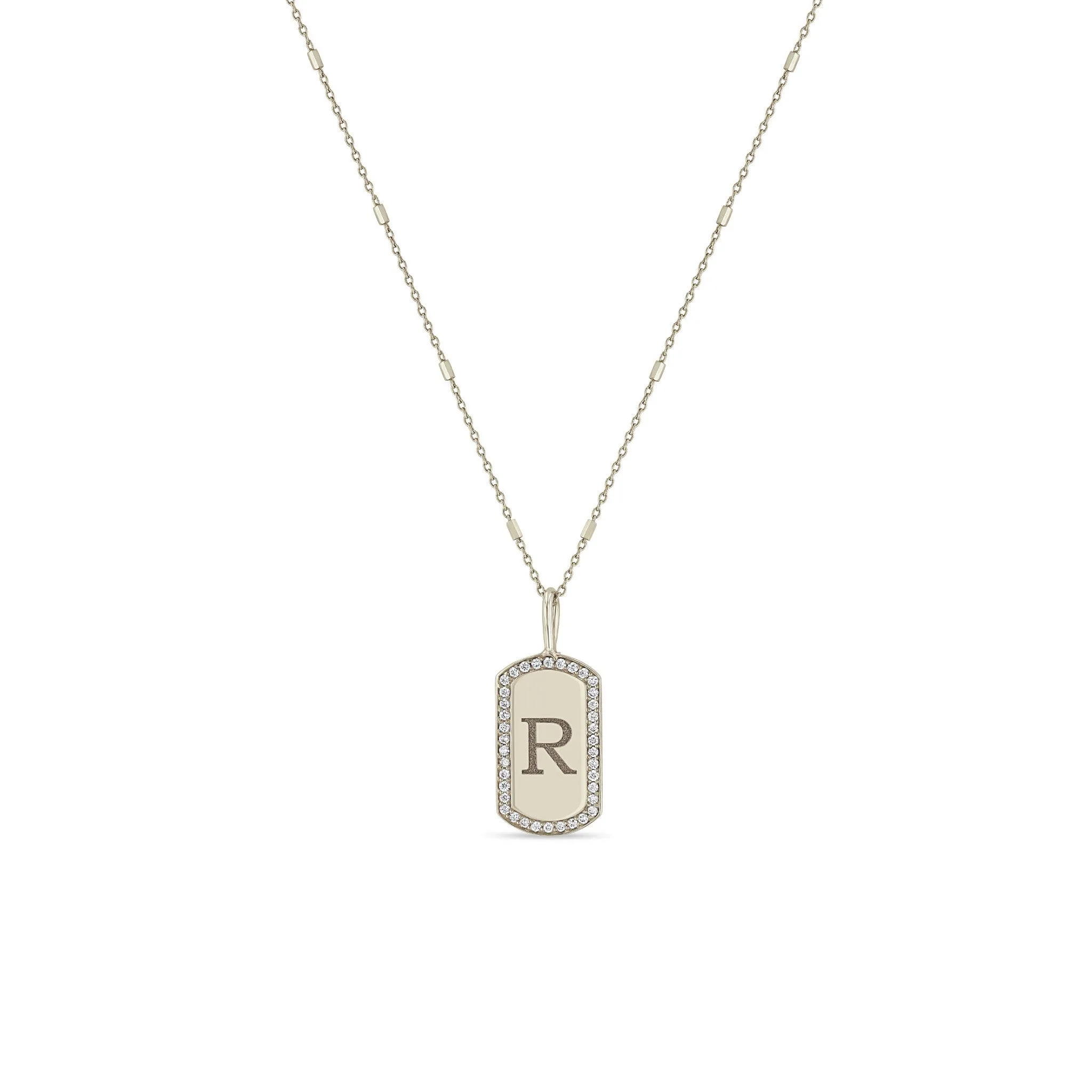 14k Engraved Initial X-Small Pavé Diamond Dog Tag Necklace