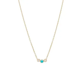 14k Graduated Turquoise & Diamond Bezel Necklace