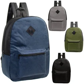 17" Kids Basic Wholesale Backpack in 4 Assorted Colors with a Diamond Patch - Bulk Case of 24 Backpacks