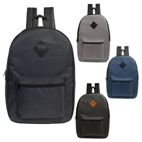 17" Wholesale Backpack for School n 4 Assorted Colors with a Diamond Patch - Bulk Case of 24 Bookbags