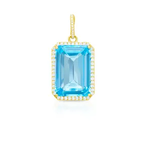 18KT Yellow Gold Diamond Blue Topaz Luxe Jolly Charm Pendant with Diamond Clip on Bail