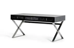 21' Black Crocodile Mdf And Steel Desk By Homeroots