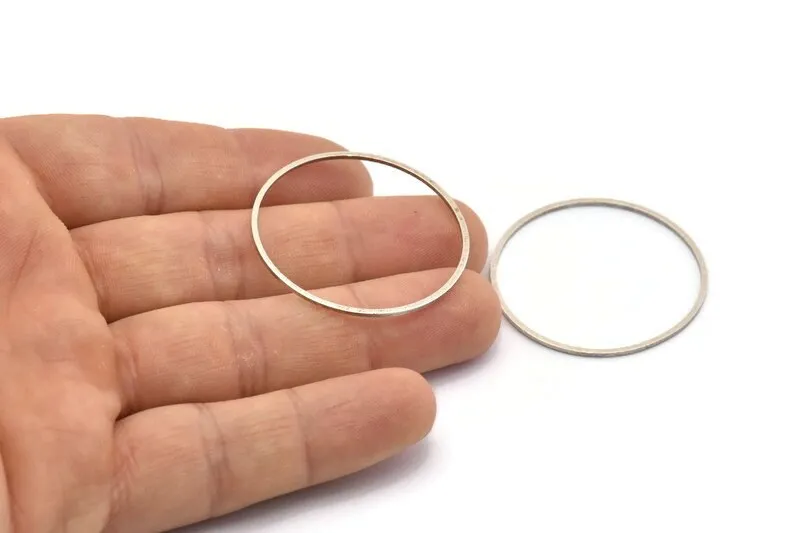 35mm Silver Rings - 12 Antique Silver Plated Brass Circle Connectors (35x1mm) Bs 1087 H0010