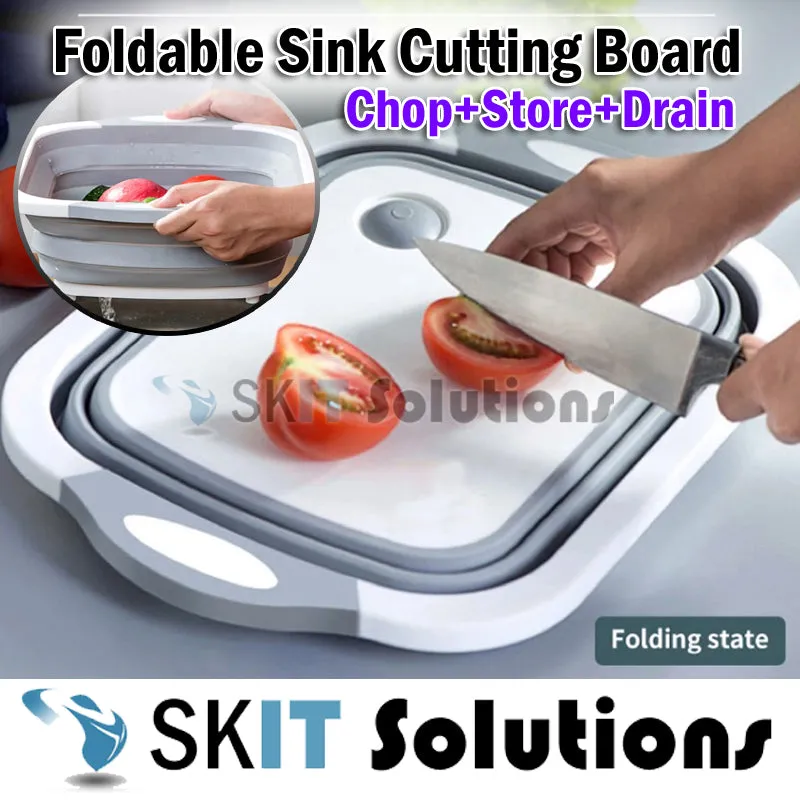 3IN1 Kitchen Sink Chopping Cutting Board Foldable Washing Basket