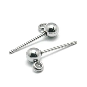 4mm Ball Earrings Posts, 2mm Loop, 0.7mm Pin, 100 Pieces, #1359