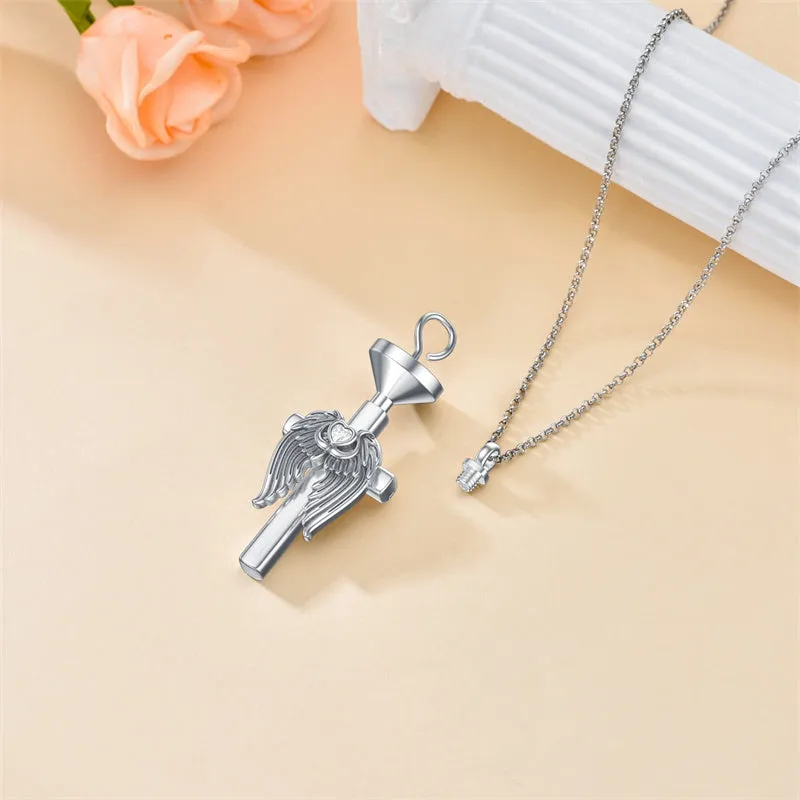 925 Sterling Silver Wing Cross Cremation Urn Necklaces Birthstone Custom Personalized Memorial Keepsake Cross Jewelry