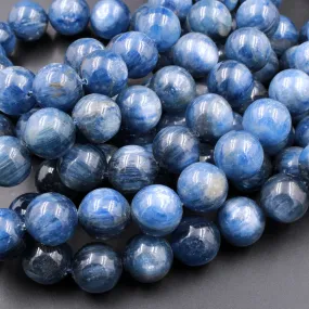 A Grade Natural Blue Kyanite 10mm 12mm 14mm Round Beads Genuine from South Africa Super Luster 15.5" Strand