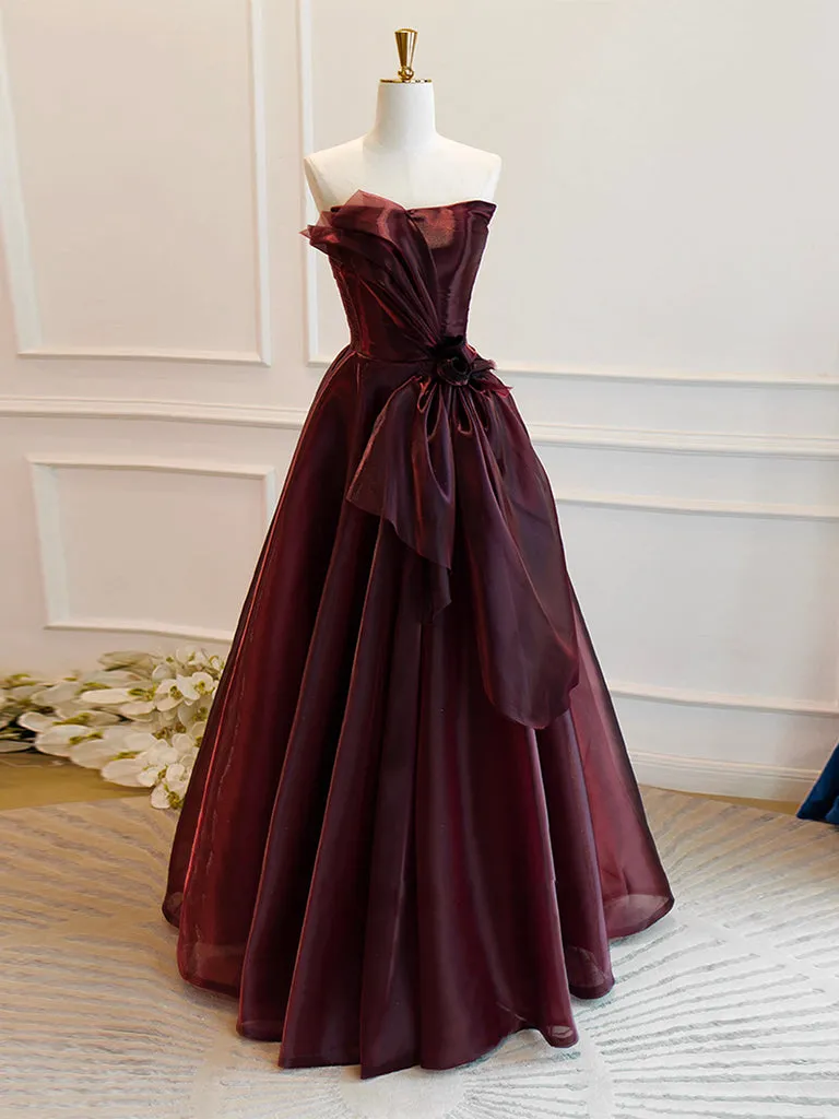 A-Line Burgundy Organza Burgundy Long Prom Dress, Burgundy Long Evening Dress