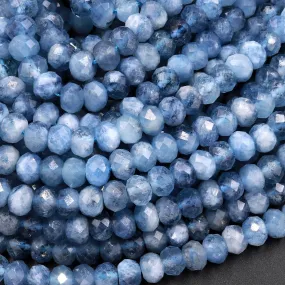 AA Faceted Natural Stormy Blue Aquamarine Rondelle Beads 4mm 6mm 15.5" Strand