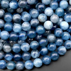 AA Natural Stormy Blue Santa Maria Aquamarine 4mm 5mm 6mm 8mm 10mm Round Beads 15.5" Strand