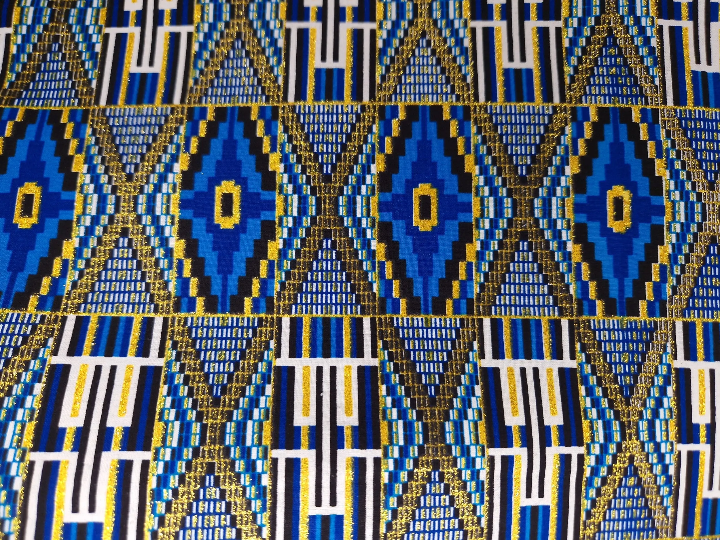 African print fabric - Exclusive Embellished Glitter effects 100% cotton - PO-5020 Kente Blue Gold