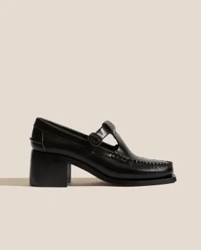 ALBER HEELED T-BAR LOAFER / BLACK