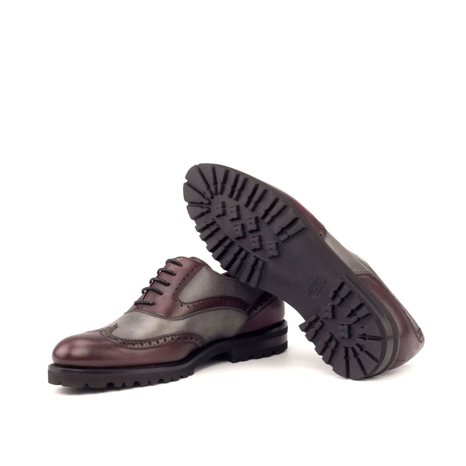 Ambrogio Bespoke Custom Women's Shoes Burgundy & Gray Calf-Skin Leather Wingtip Oxfords (AMBW1095)