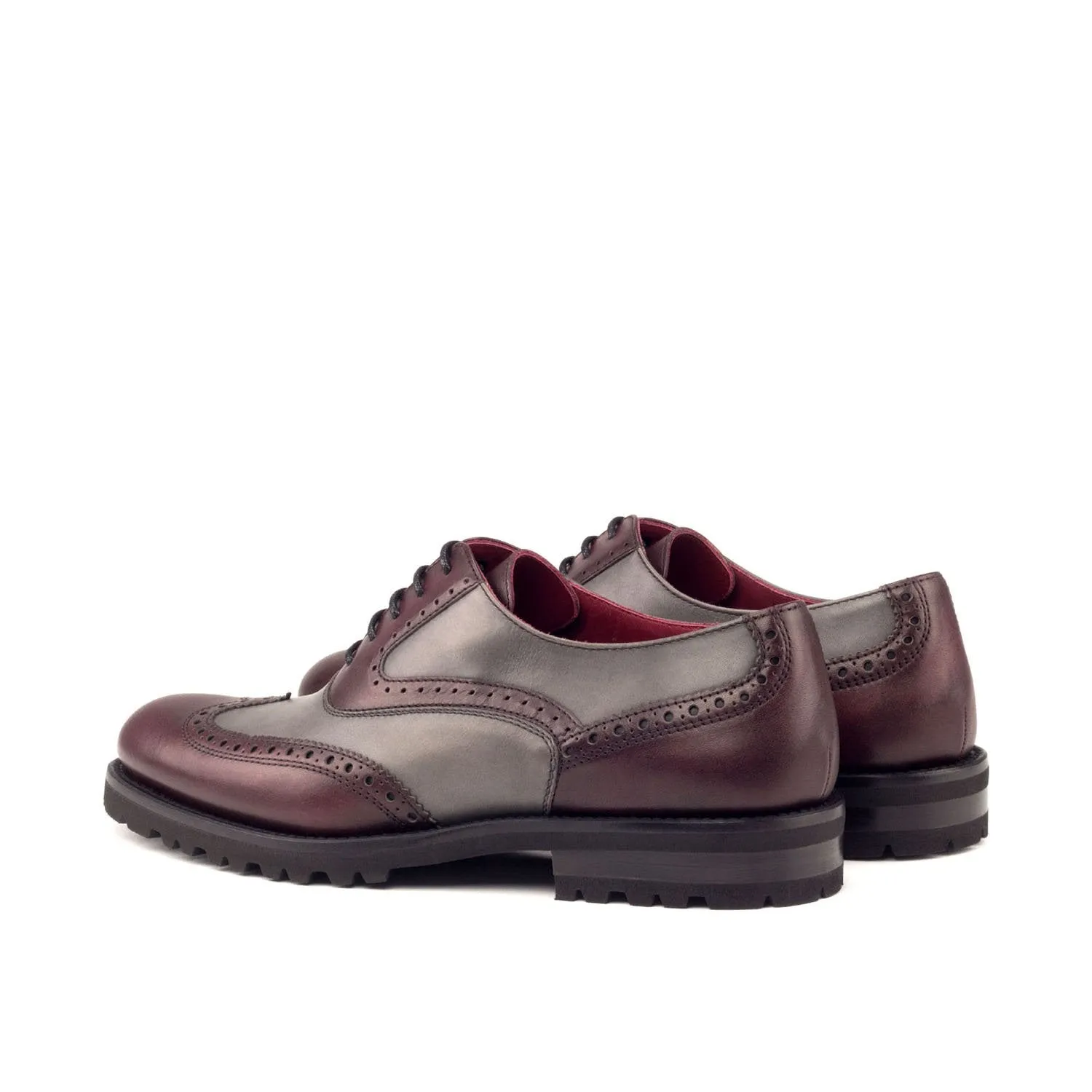 Ambrogio Bespoke Custom Women's Shoes Burgundy & Gray Calf-Skin Leather Wingtip Oxfords (AMBW1095)