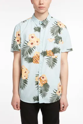 Amnesia Guys Tropical Pineapple Print Button-Up Tee