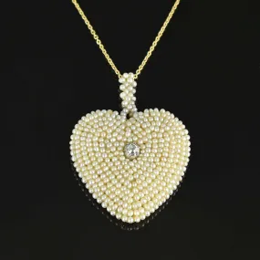 Antique Georgian Seed Pearl Diamond Heart Pendant