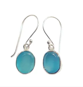 Aqua Blue Chalcedony Stone drop earrings oval