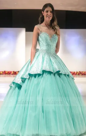 Beaded Satin Puffy Tulle Party Ball Gowns,BD98512