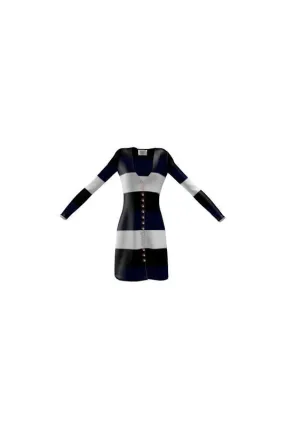 Blue, Black and White Boldly Striped Cardigan