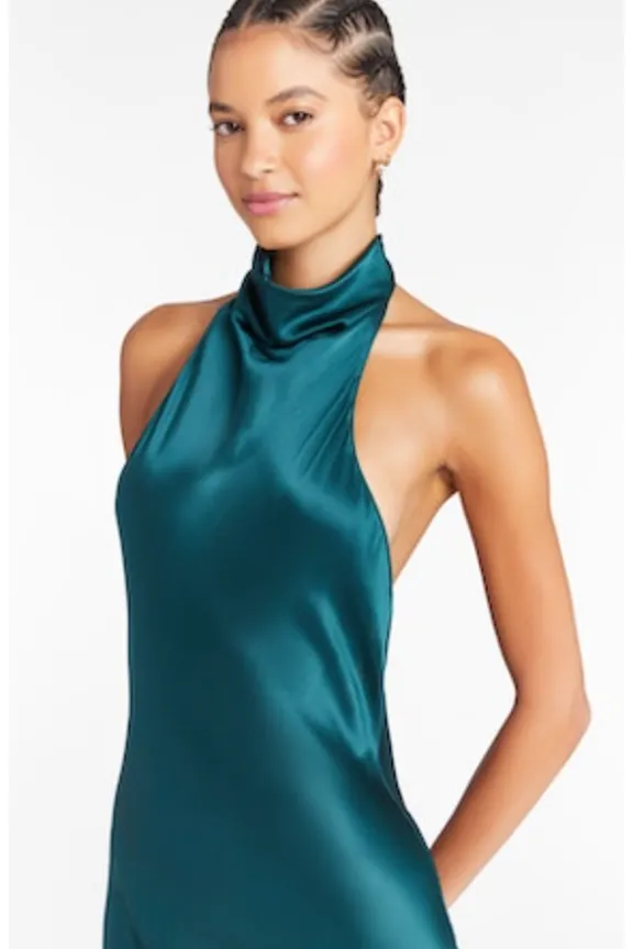 Blue Spruce Sleeveless Halter Neck Silk Gown