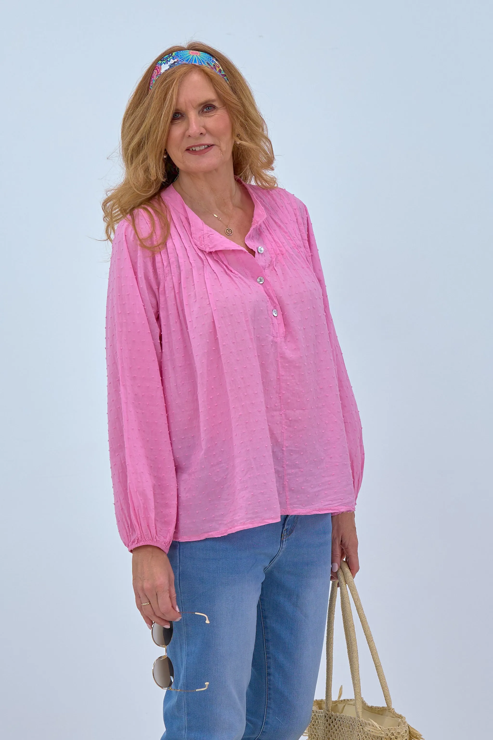 Bluse mit halber Knopfleiste, rosa