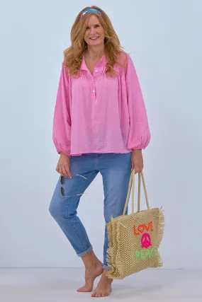 Bluse mit halber Knopfleiste, rosa