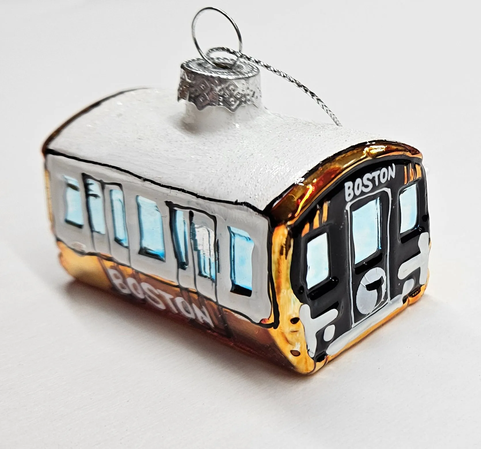 Boston MBTA Orange Line Subway Car Glass Ornament