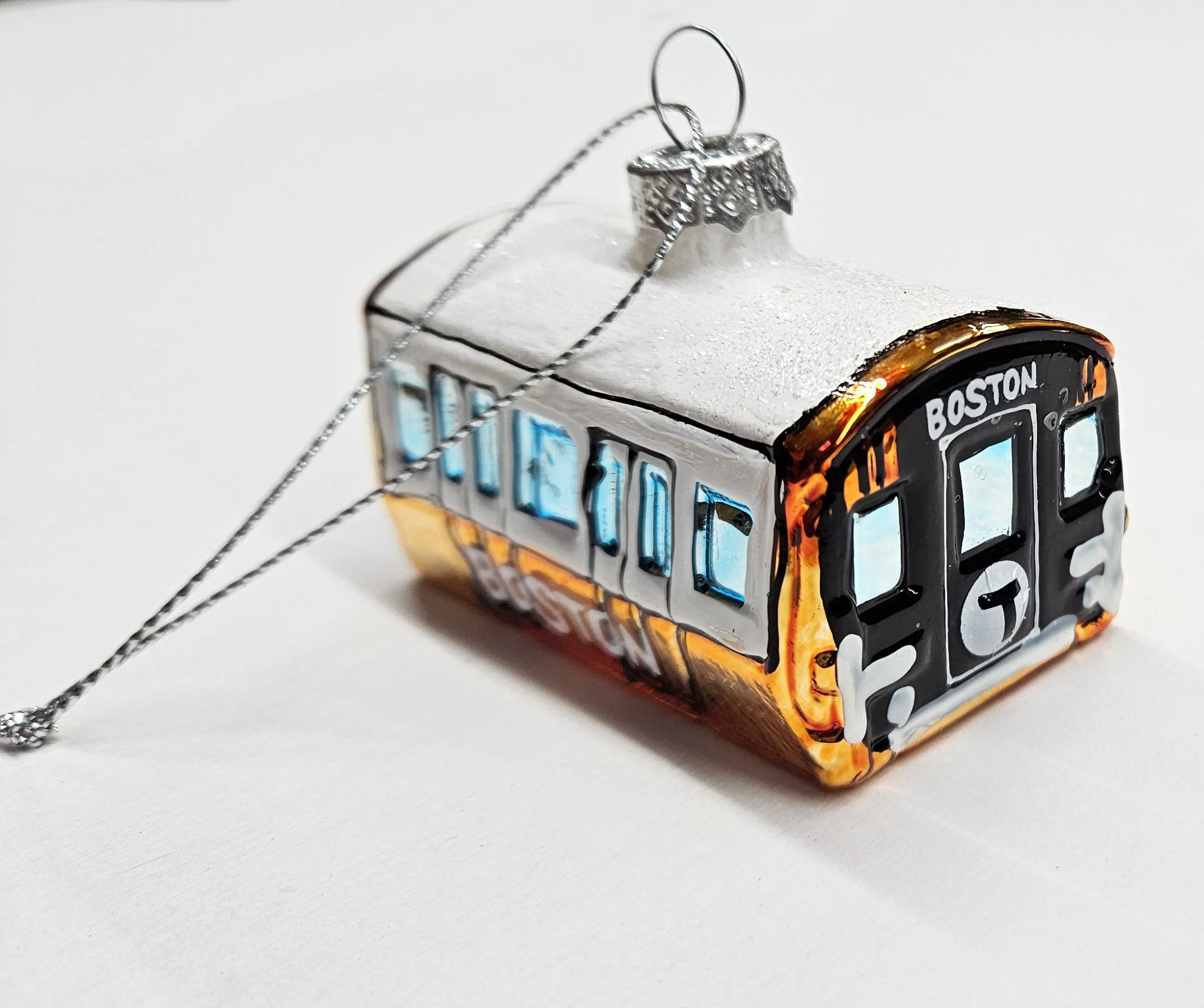 Boston MBTA Orange Line Subway Car Glass Ornament