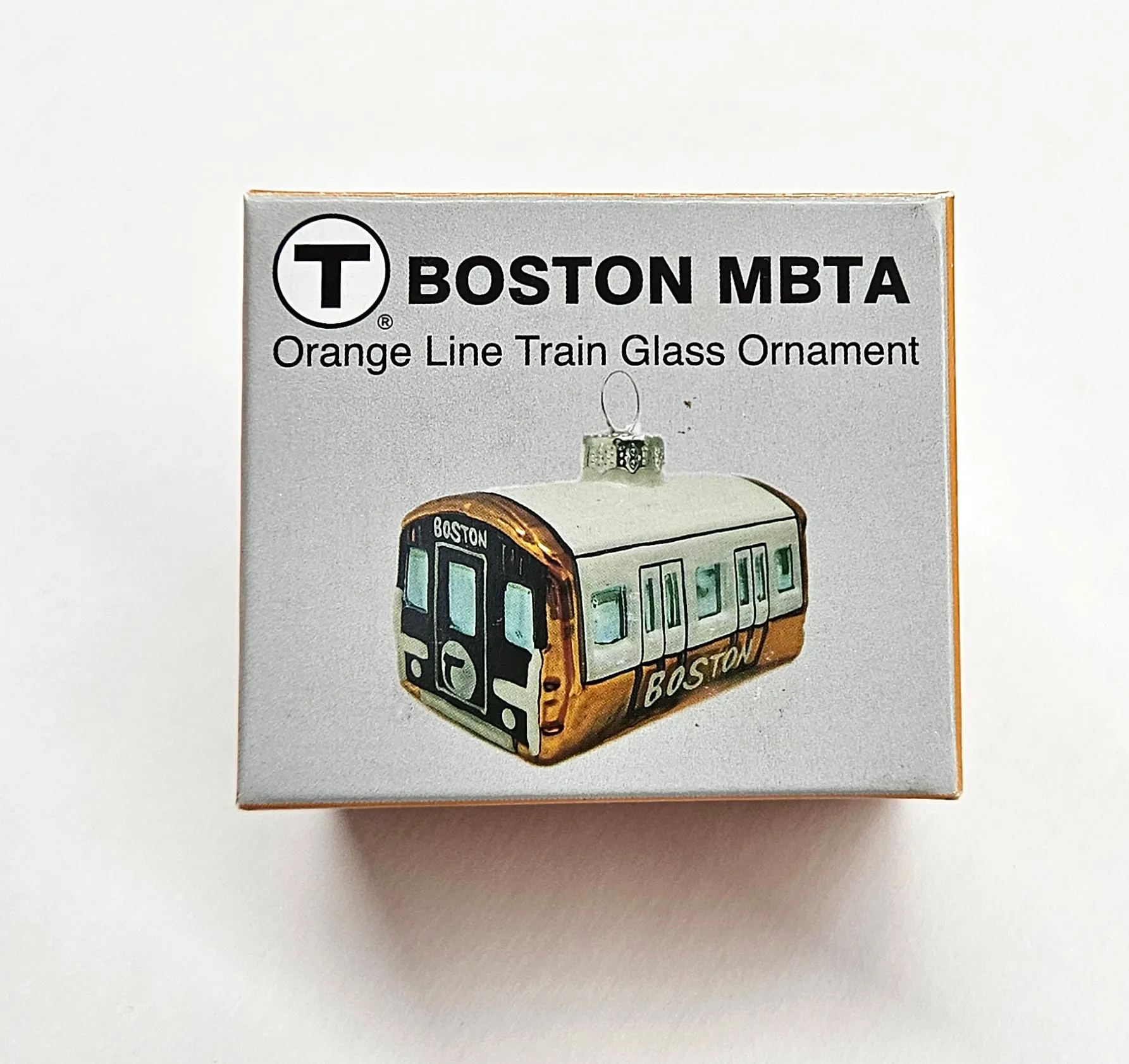 Boston MBTA Orange Line Subway Car Glass Ornament