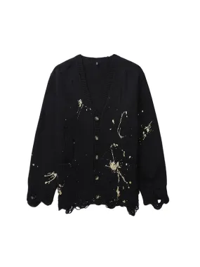 Boyfriend Cardigan in Gold Splatter