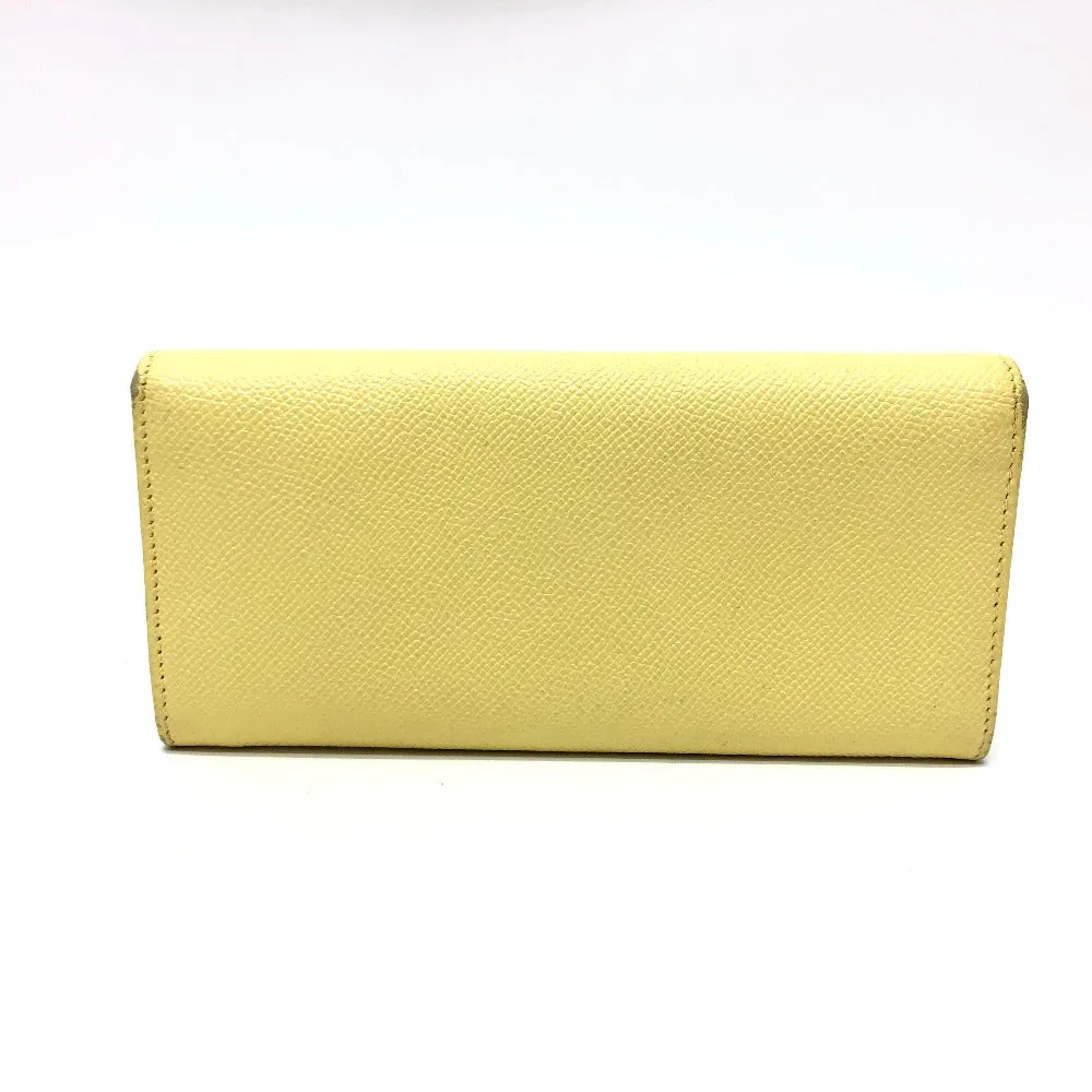 BVLGARI Long Wallet Purse leather yellow Logo clip Long wallet Women Used Authentic