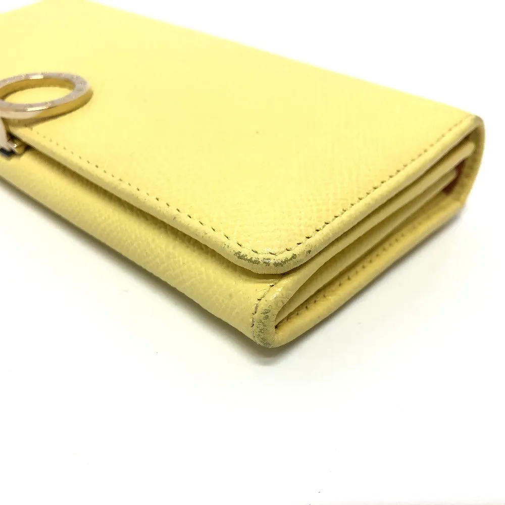 BVLGARI Long Wallet Purse leather yellow Logo clip Long wallet Women Used Authentic