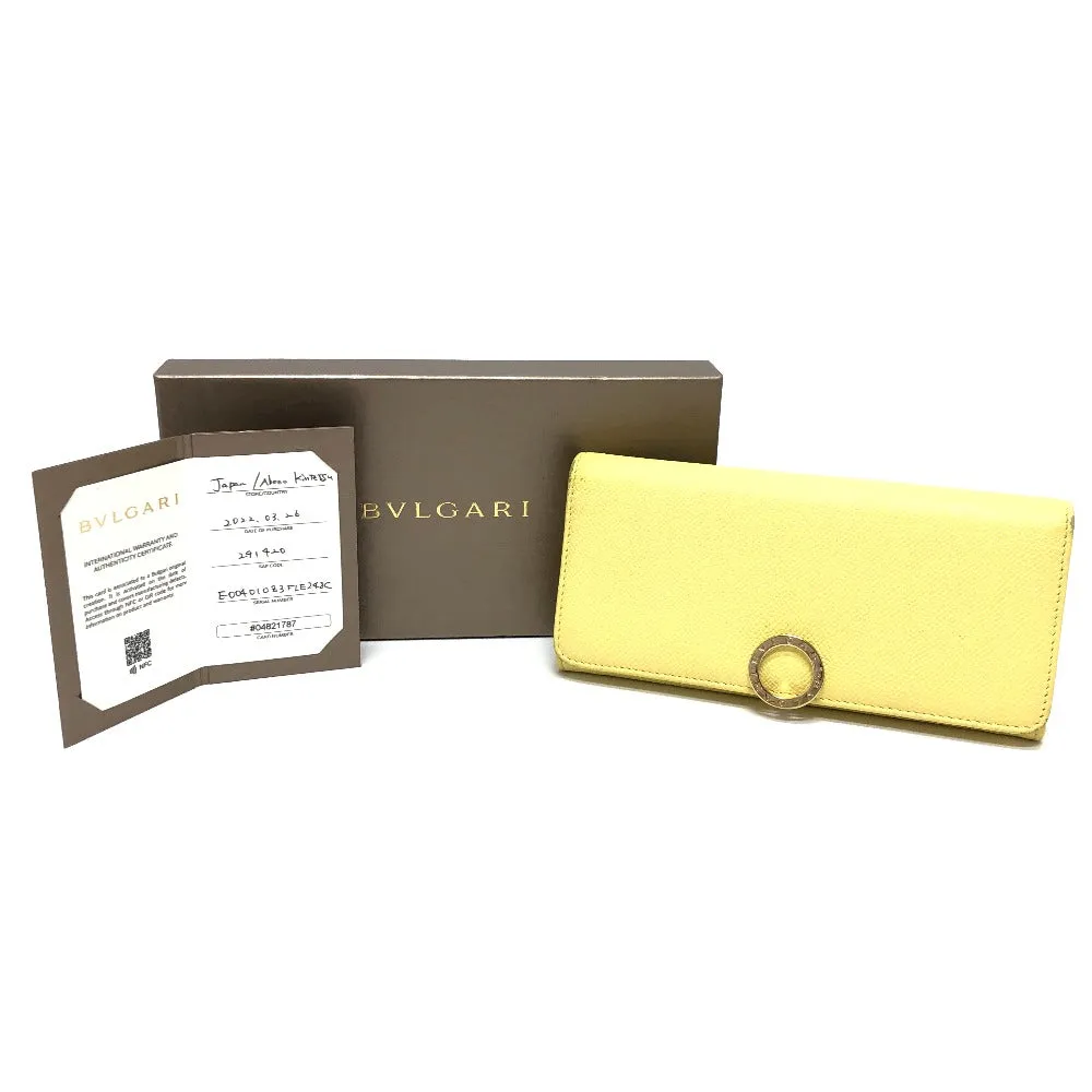 BVLGARI Long Wallet Purse leather yellow Logo clip Long wallet Women Used Authentic