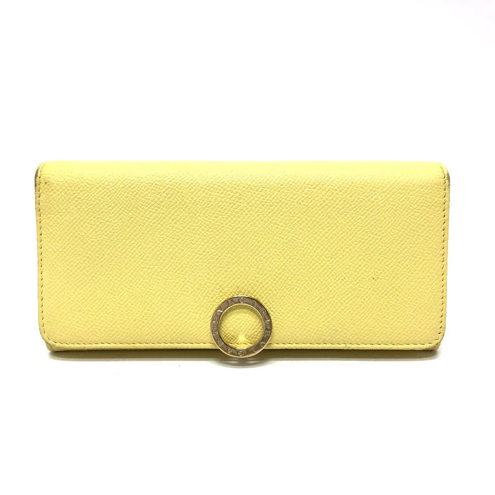 BVLGARI Long Wallet Purse leather yellow Logo clip Long wallet Women Used Authentic