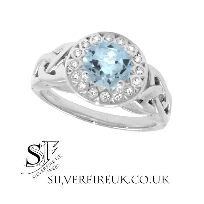 Celtic Ring With Blue Topaz & Crystal Zirconia