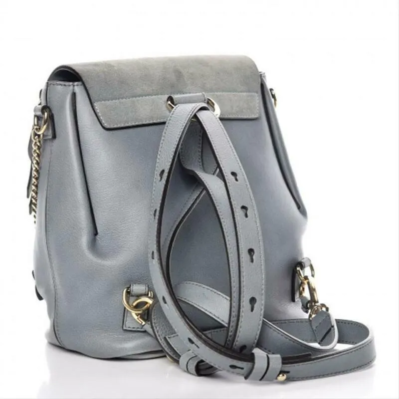 Chloé Faye Suede Calfskin Small Cloudy Blue Leather Backpack