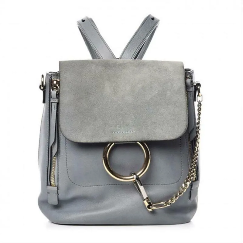 Chloé Faye Suede Calfskin Small Cloudy Blue Leather Backpack