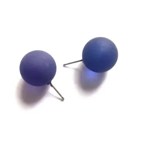 Cobalt Frosted Jumbo Ball Stud Earrings