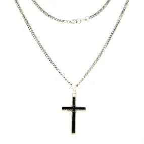 Crucifix Necklace with Black Epoxy in Sterling Silver