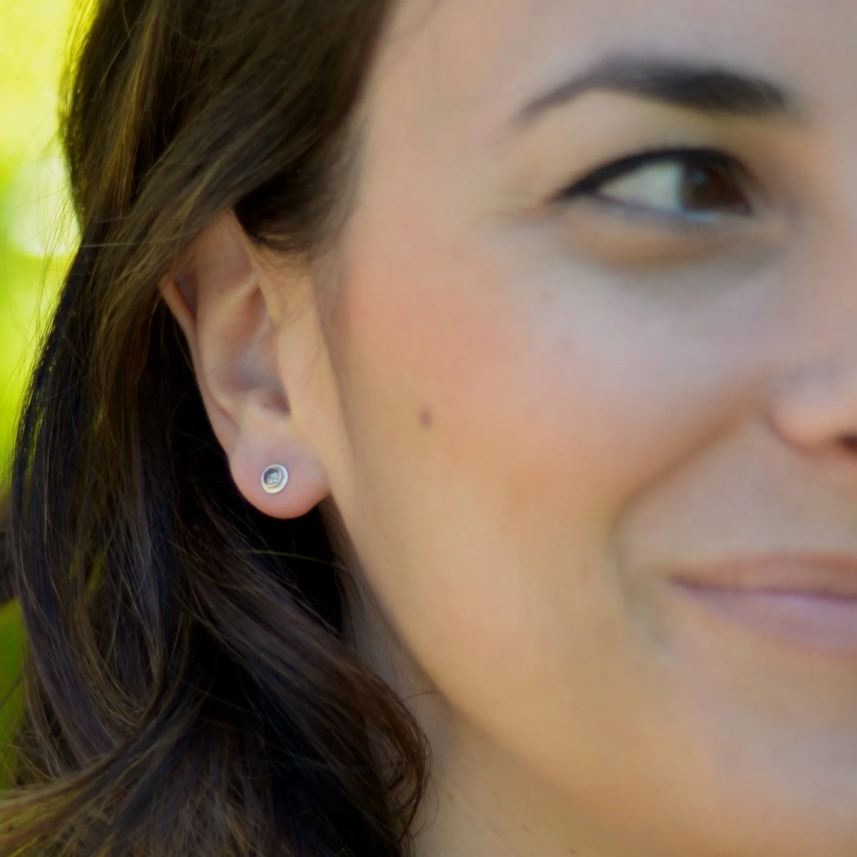 Dark grey raw diamond white gold studs