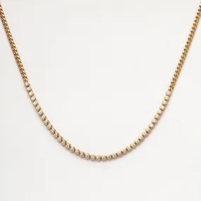 Diamond Bezel Tennis Segment Small Curb Chain Necklace