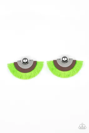 Fan The FLAMBOYANCE - Green Paparazzi Fringe Earring