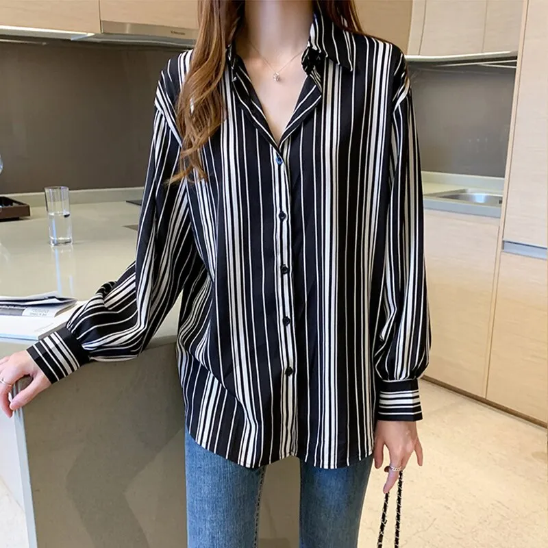 Fashion striped print ladies shirts