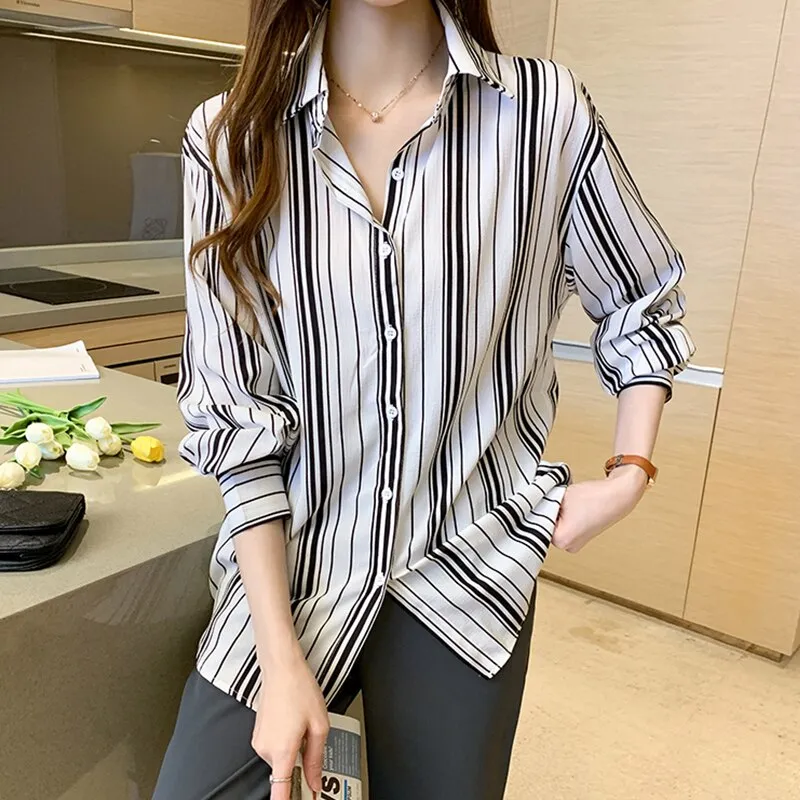 Fashion striped print ladies shirts