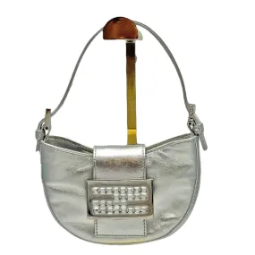 FENDI Vintage Metallic Leather & Rhinestone Croissant Handle Bag - Silver