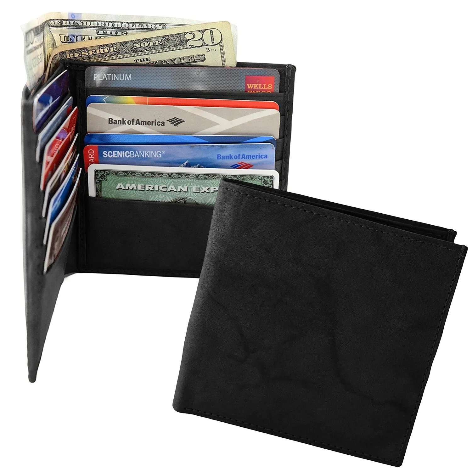 Genuine Leather Men's Extra Capacity Bifold Wallet