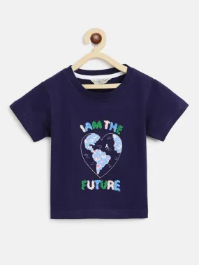 Girls Dark Blue Printed T-Shirt